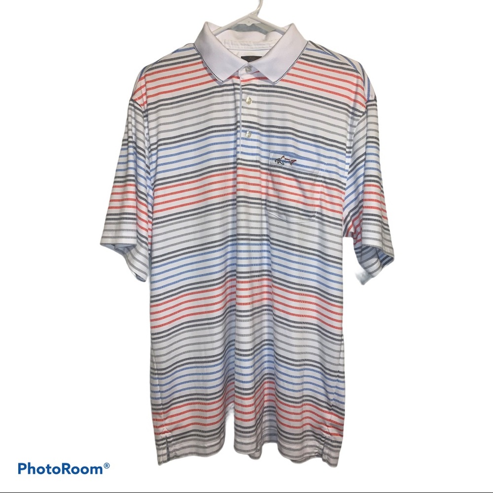 Greg Norman for Tasso Elba DriFit Striped Golf Shirt Sz L